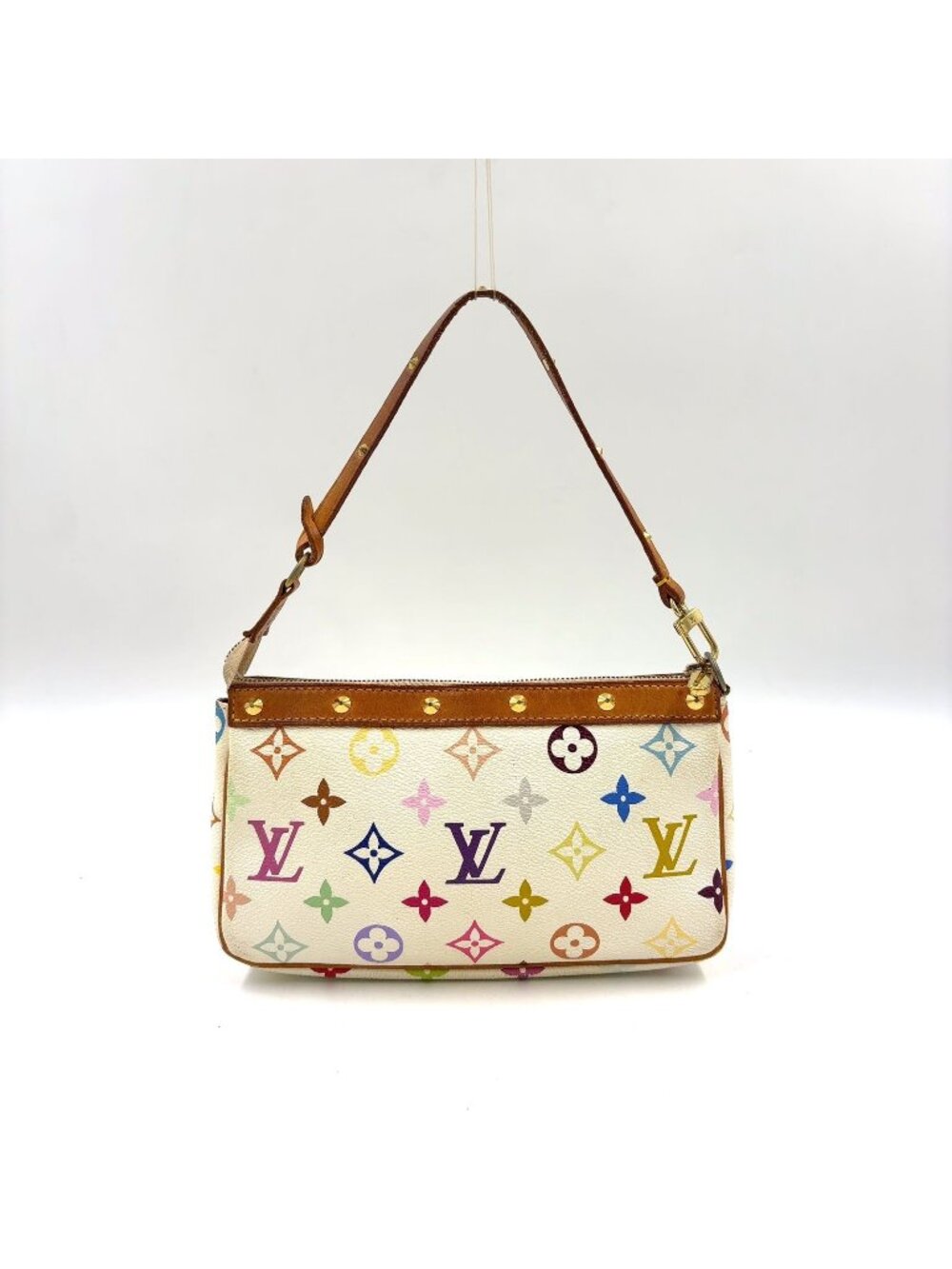 Louis Vuitton Pochette Accessoires Monogram Multicolor Blanc Leather Brown
